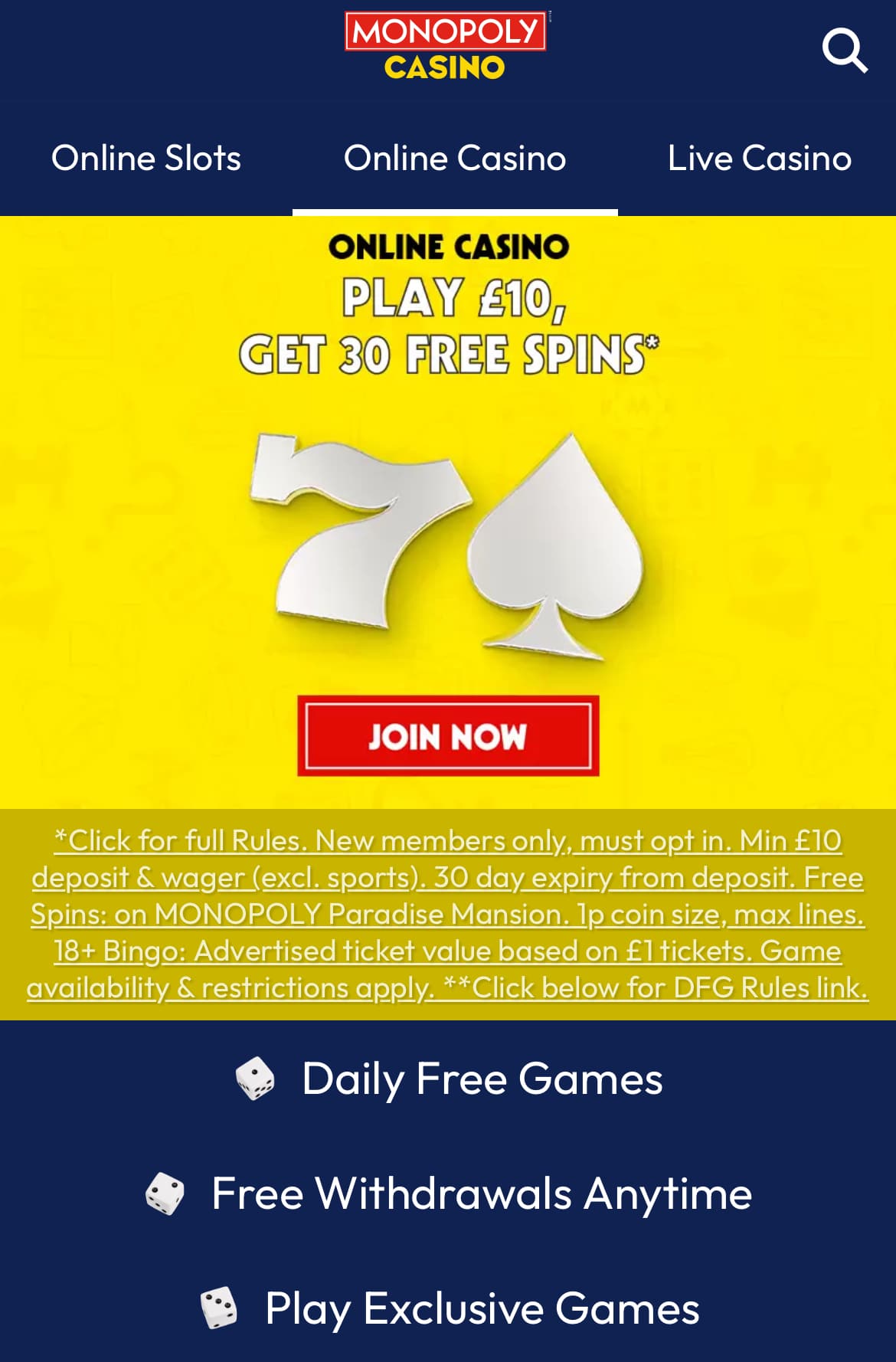 Monopoly Casino UK bonus