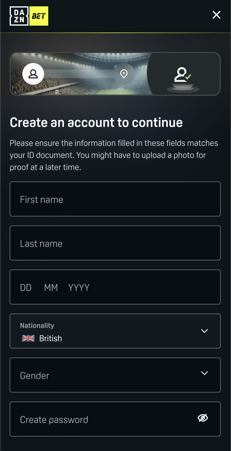 DAZN Bet UK sign up process