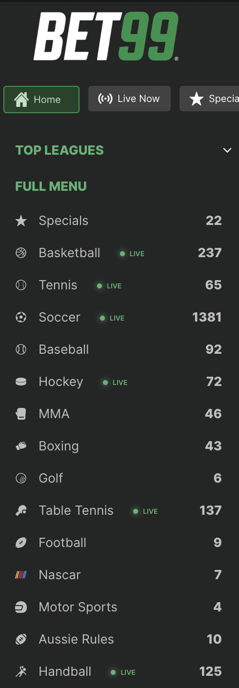 BET99 sports and betting markets