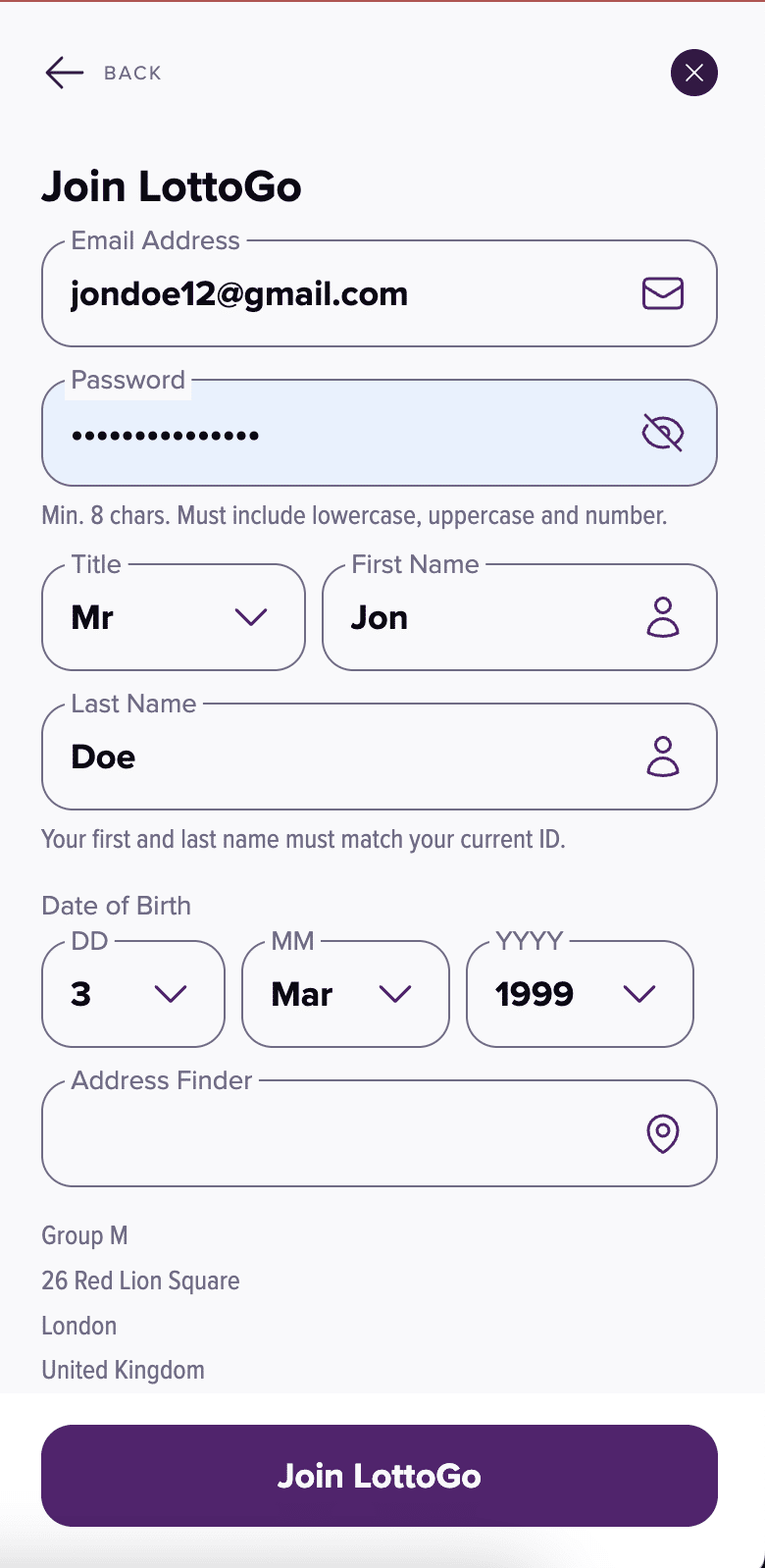 LottoGo registration