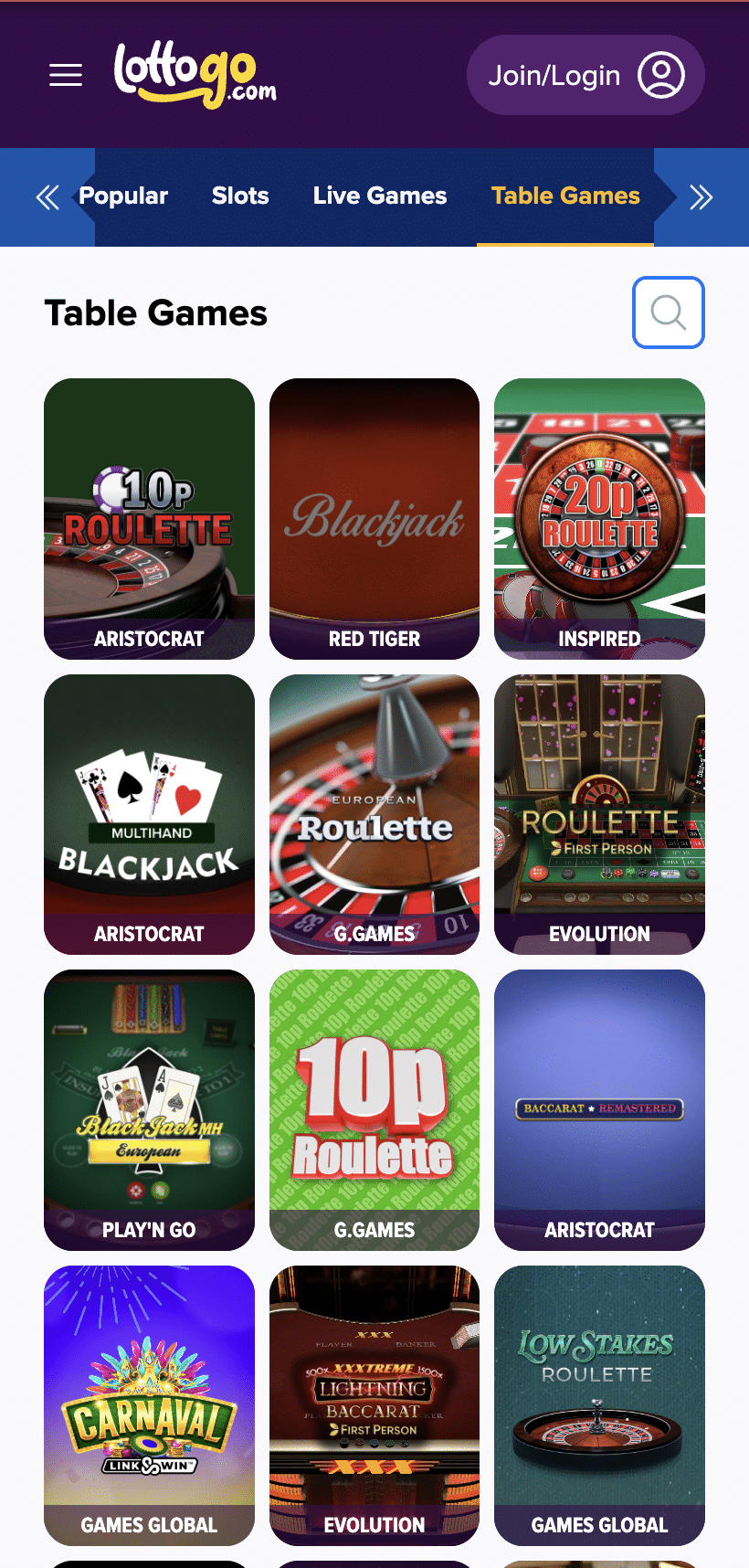 lottogo casino uk table games
