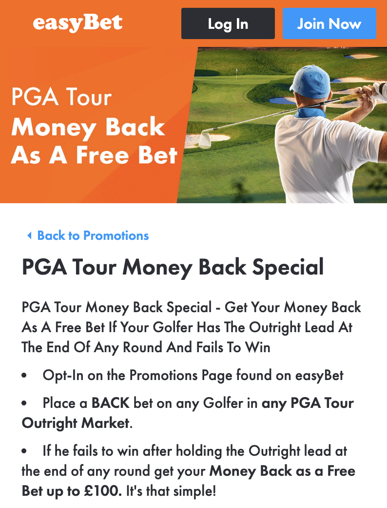 easybet promo for the PGA Tour