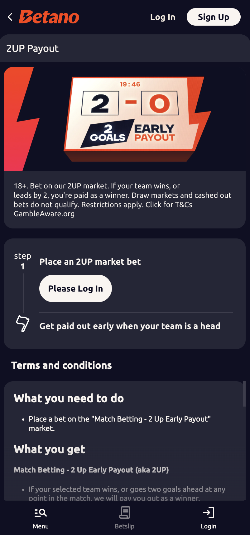 Betano existing customer promo code & promotions: 2UP early payout